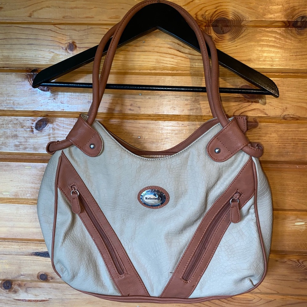 Tan and Brown Shoulder Bag with Leather Accents
